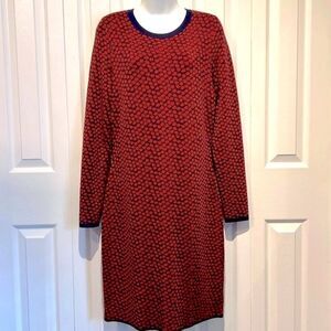 Michael Michael‎ Kors Navy/Red Patterned Midi Dress Size L(fits like a medium)